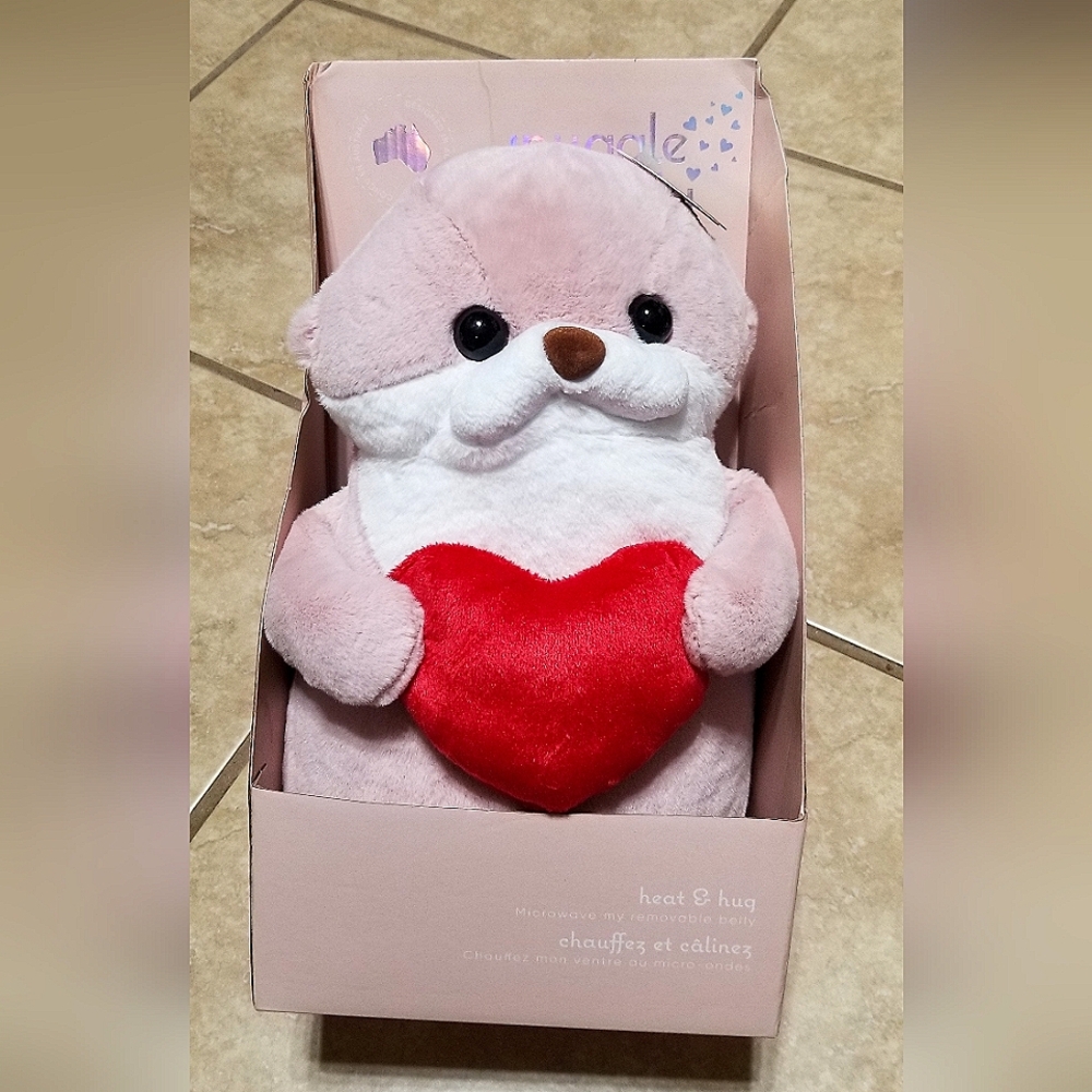 Snuggle Buddy Pink Otter With Heart Heat & Hug 12 Inch Plush